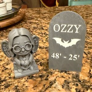 Ozzy Osbourne mini Gray Angel Figurine and Tombstone Set
